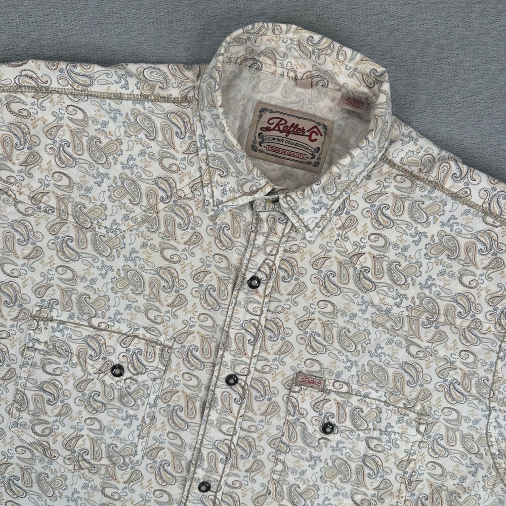 Rafter C Pearl Snap Western Shirt Mens XL Paisley Short Sleeve Cowboy Collection
